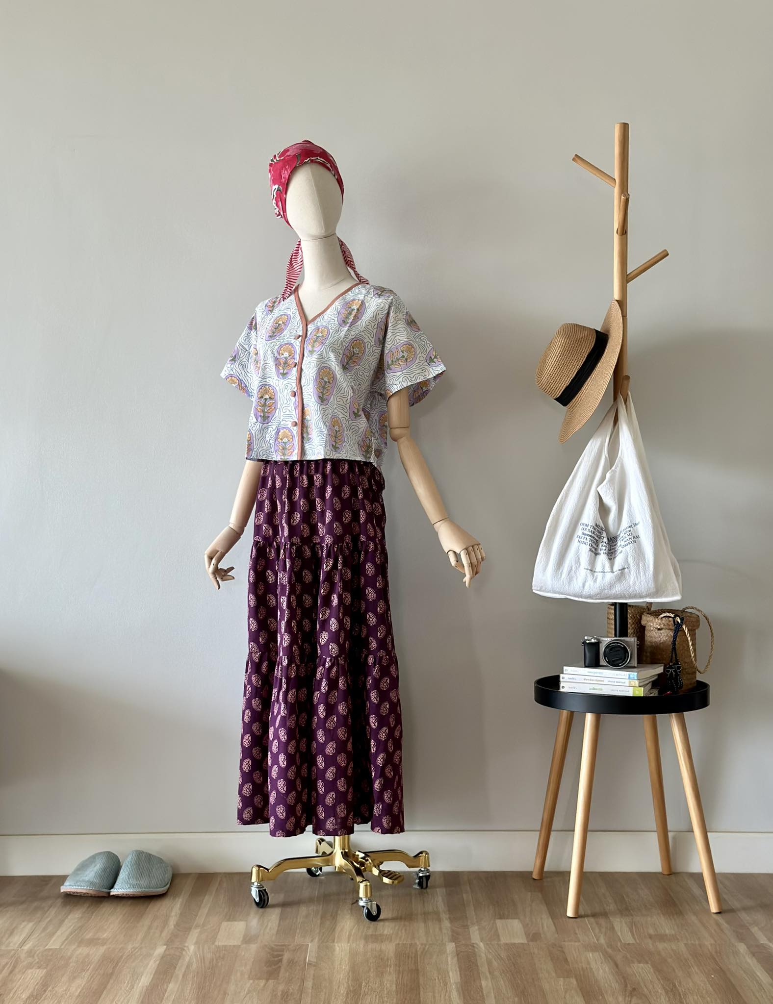 กระโปรงผ้าอินเดีย hand wood block print (มีเฉพาะ size L )