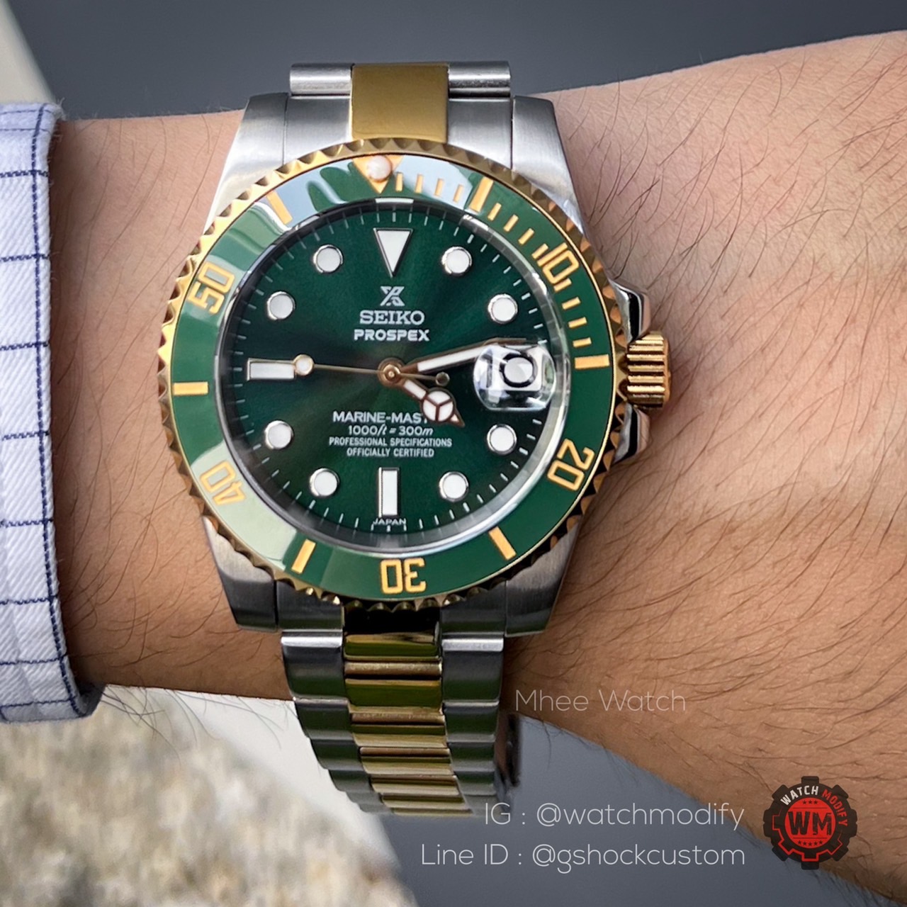Seiko mod Loki Golen Green Twotone Oyster 904L stainless steel strap