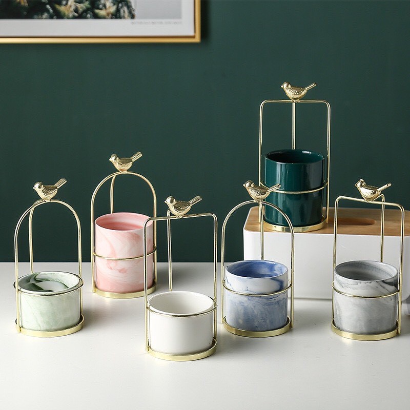 TS061D028 DECHOME กระถางเซรามิก กระถางแขวน กระปุกเซรามิค กระปุกเซรามิคราวนก กระถางต้นไม้