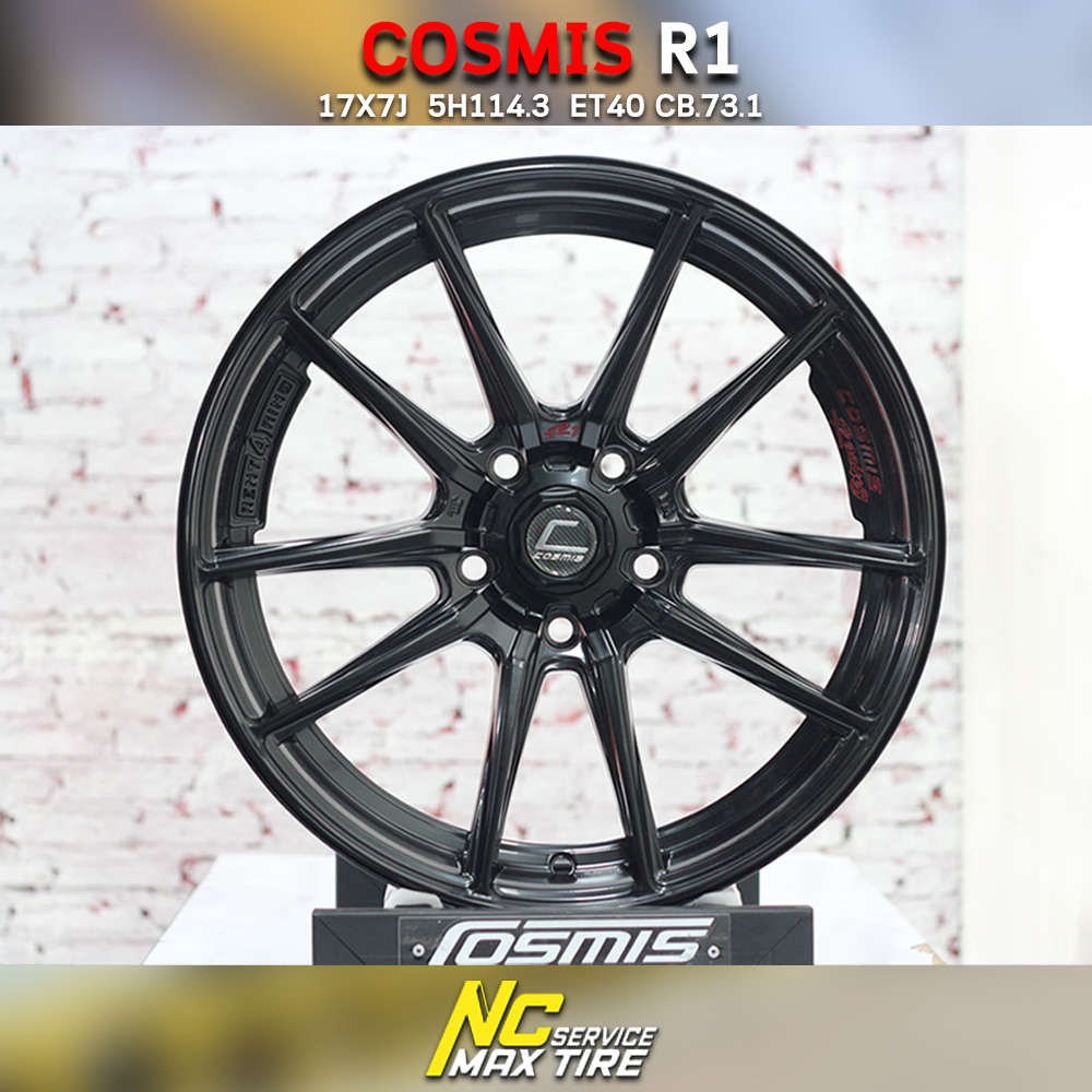 ล้อแม็กขอบ17 COSMIS R1 สีดำด้านทั้งวง cncตัวหนังสือสีแดง(Custom) สำหรับรถเก๋ง/กระบะ (ราคา4วง)