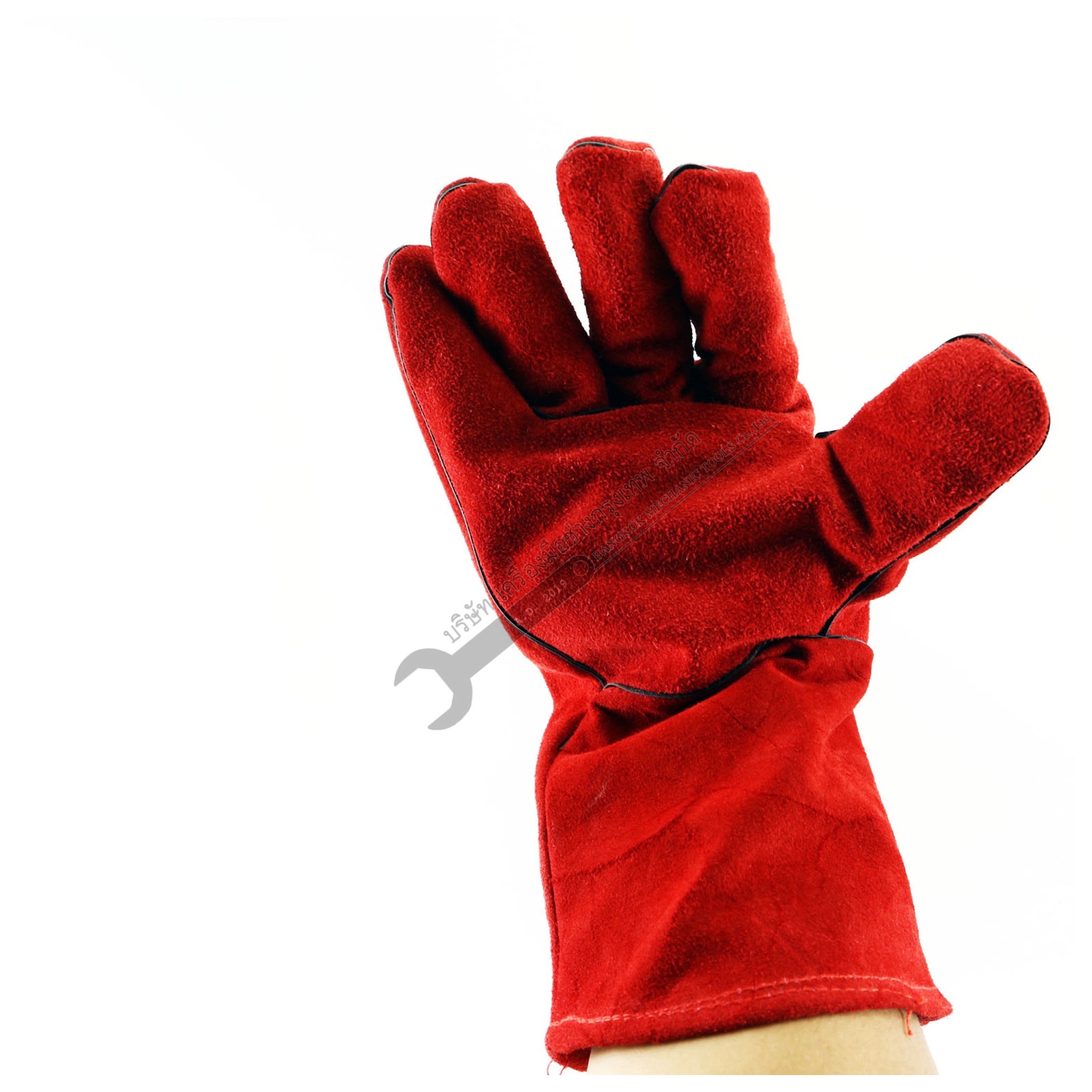 ถุงมือเชื่อม ถุงมือหนังเชื่อมแบบยาว สีแดง ยาว14 นิ้ว