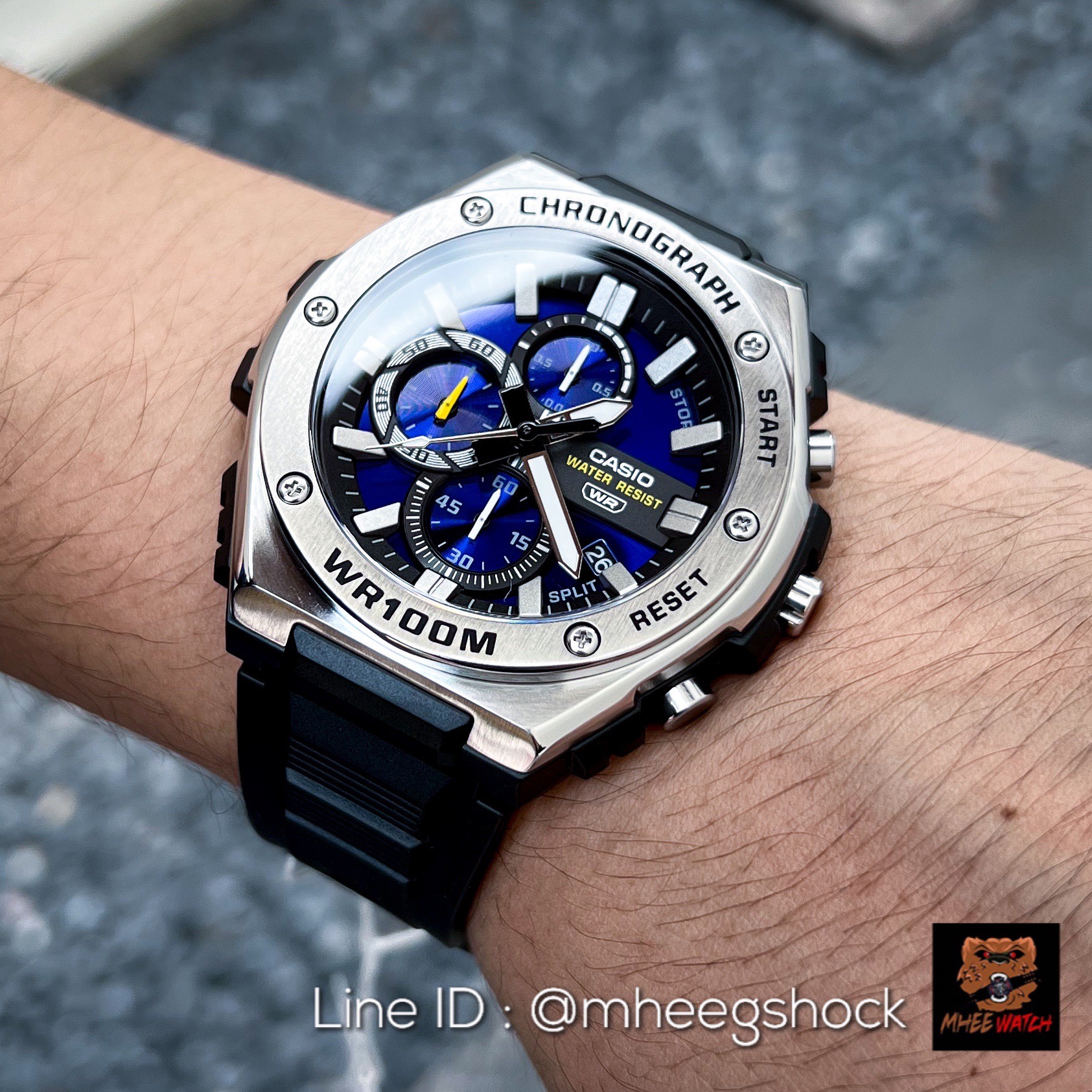 Casio Steel Chronograph Blue Dial Black Resin Strap