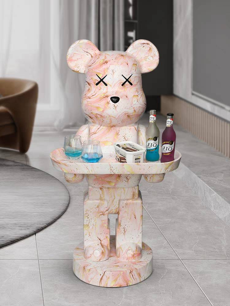 CT221D124 ZEITAKU โต๊ะข้างห้องนั่งเล่น โต๊ะกลมเล็ก หมีถือถาด BEAR