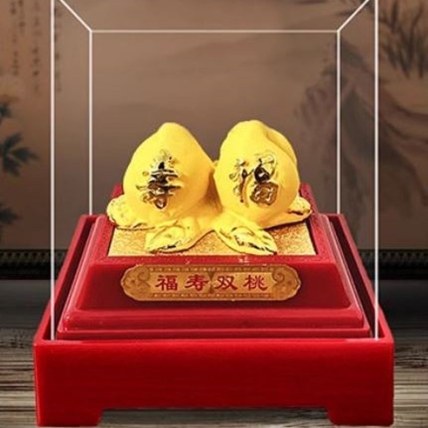 CT232B180 HAOYUN ลูกพีชมงคล สีทอง มงคล ของขวัญเลื่อนตำแหน่ง ของขวัญขึ้นบ้านใหม่ ขนเงินขนทอง รับทรัพย์