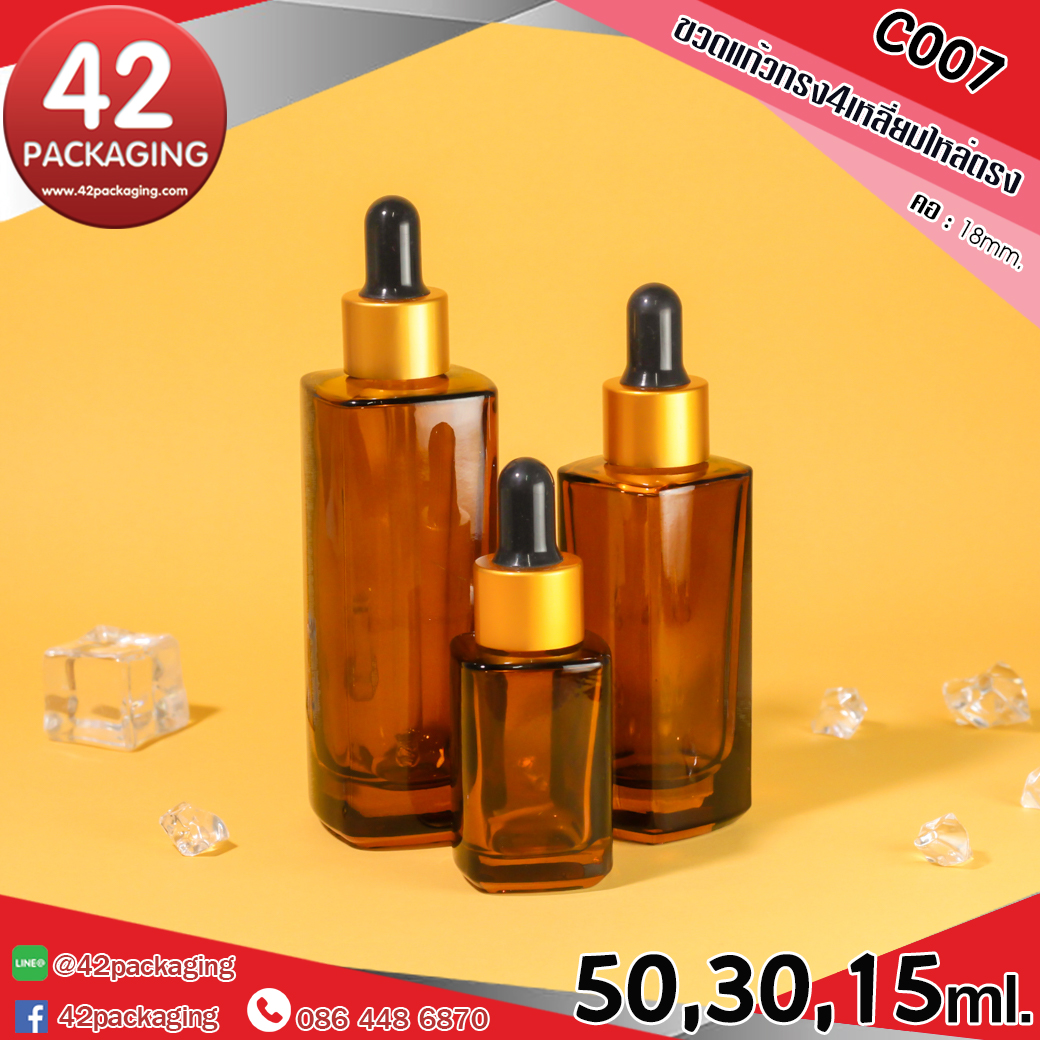 ขวดแก้ว ทรงสีหลี่ยม ไหล่ตรง C007