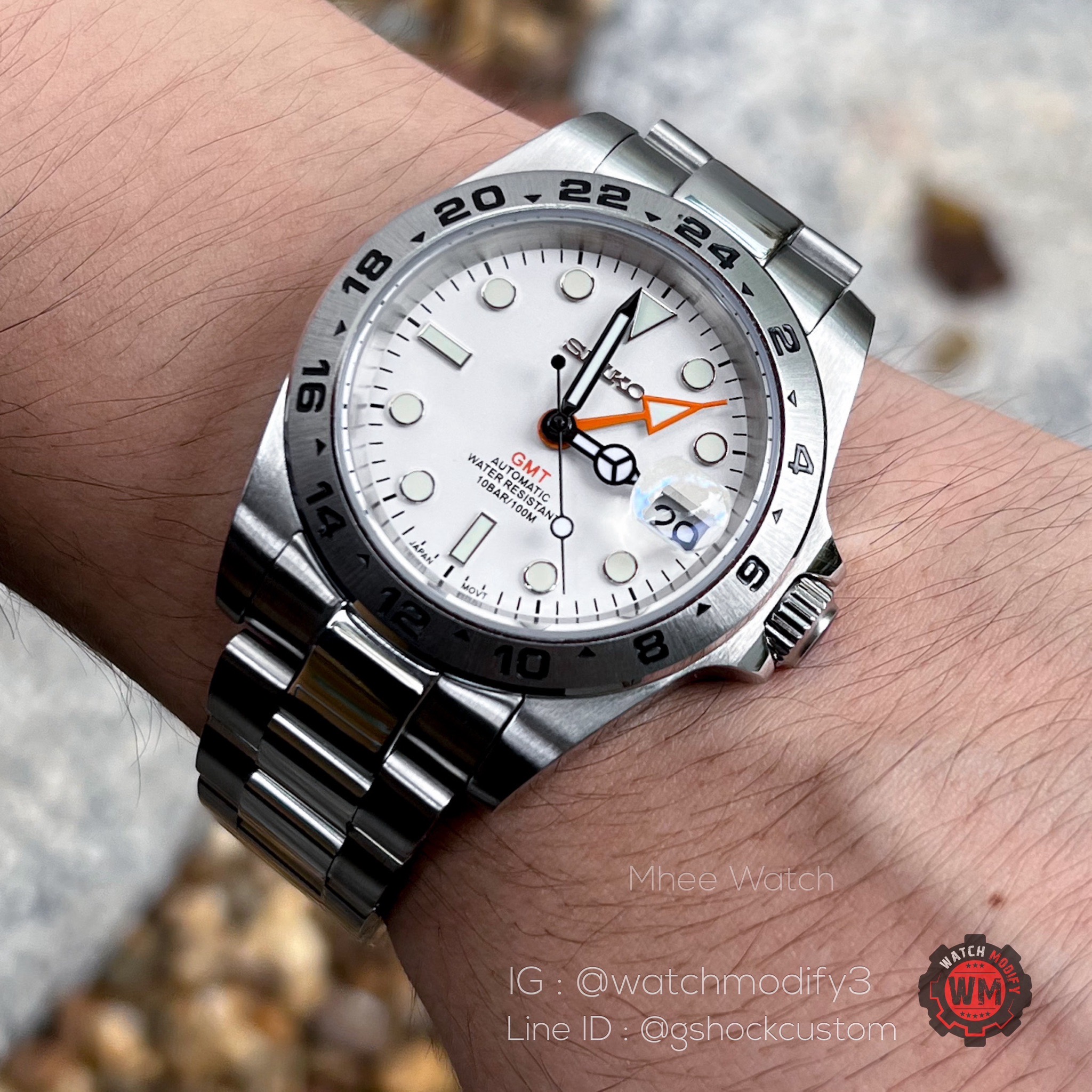 Seikomod Explorer II Orange Hand White Dial Mod