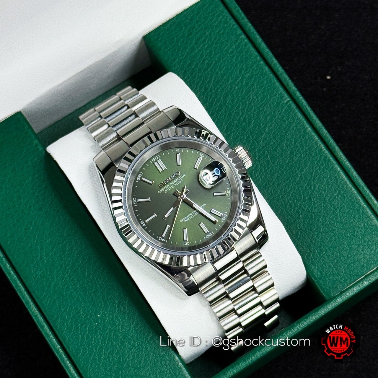Seikomod Olive Green Datejust Fluted Bezel President Bracelet