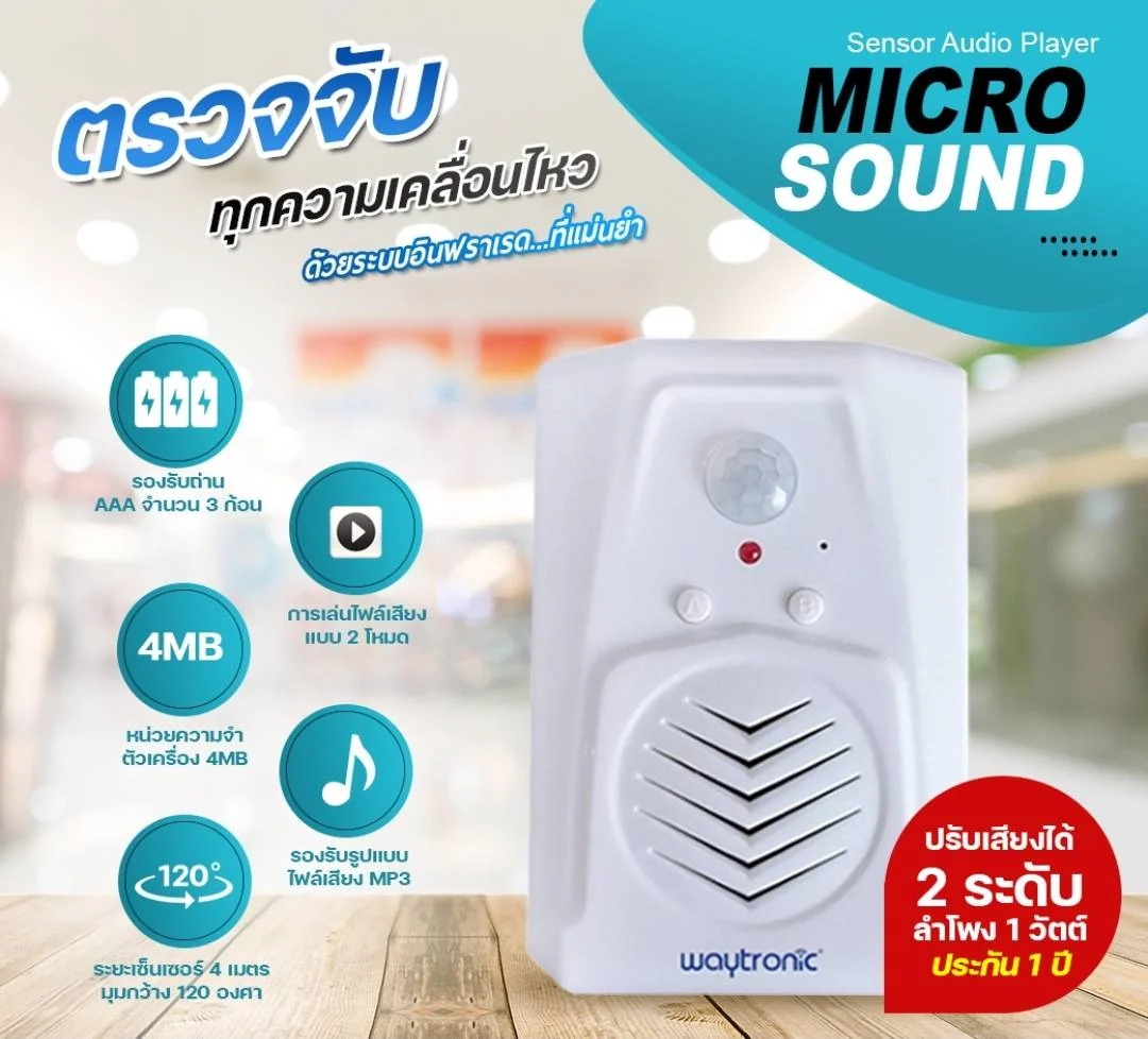 Micro Sound Wireless Voice Record Player Motion Sensor Infrared เครื่องตรวจจับความเคลื่อนไหวและประกาศ สามารถปรับระดับเสียงได้ 2 ระดับ Low-HI ระยะการตรวจจับได้ระยะไกลถึง 4 เมตร (ไม่สามารถปรับระยะได้)