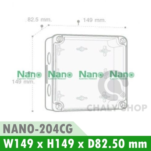 NANO Electric® NANO-204CG กล่องกันน้ำพลาสติก ฝาใส ขนาด W149xH149xD82.50 mm สีเทา (JUNCTION BOX IP65)