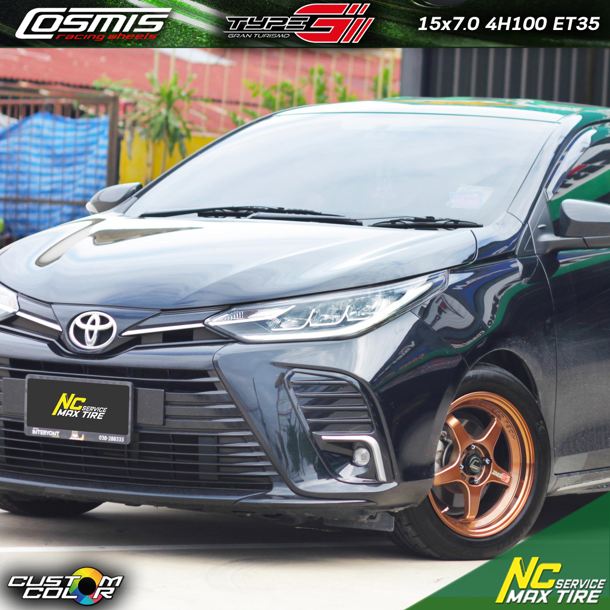 NCชลรีวิว.EP273 TOYOTA VIOS COSMIS : TYPE-G GRANDTURISMO สเปคล้อ : 15x7.0 4H100 ET35 ล้อแม็กสีน้ำตาลชาไทย ล้อแม็กงานสีพิเศษ CUSTOM COLOR