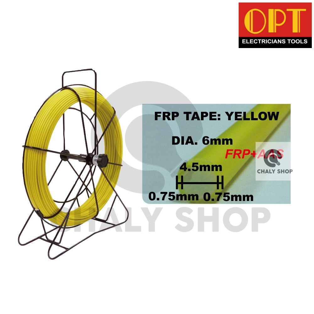 "OPT" F06150T ฟิชเทปไฟเบอร์กลาส พร้อมวงล้อ (FIBER GLASS FISH TAPE) ความยาว 150 เมตร