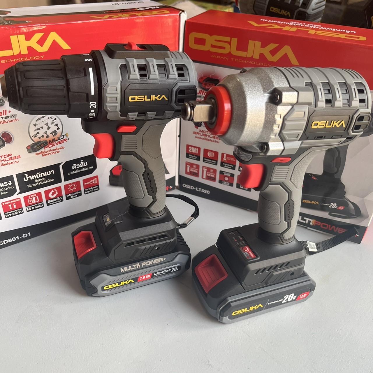 OSUKA เซตคู่หู สว่านไร้สาย 3 ระบบ รุ่น OCD802-D2 + บล็อกแบตไร้สาย รุ่น 520LT