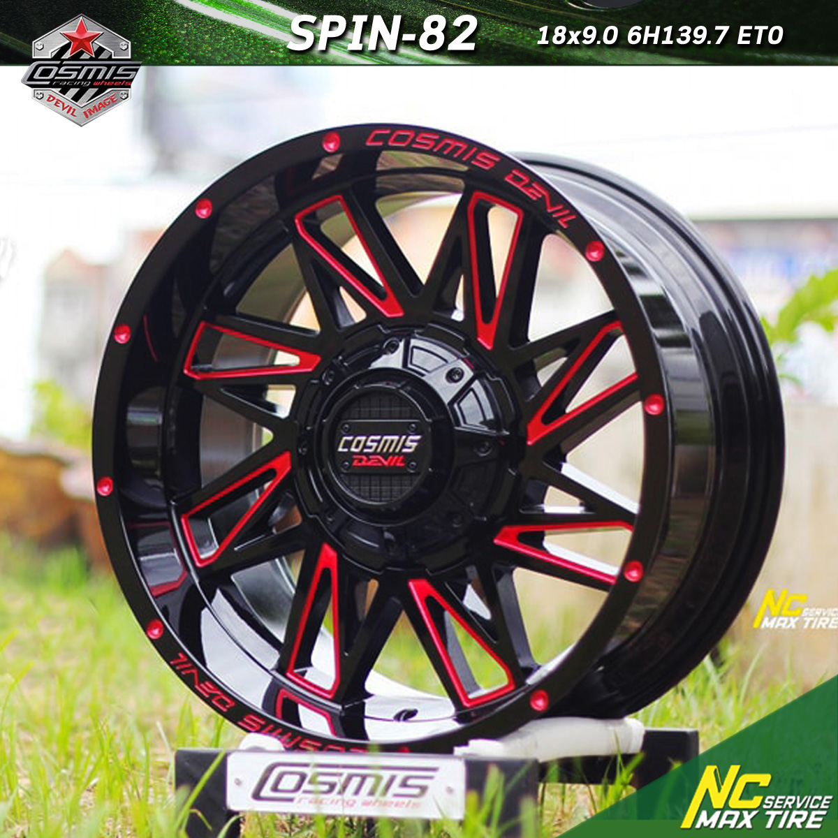 ล้อแม็กออฟโรดขอบ18 / Cosmis Devil Spin-82 / สีดำcncแดง / 18x9.0 6H139.7 ET0