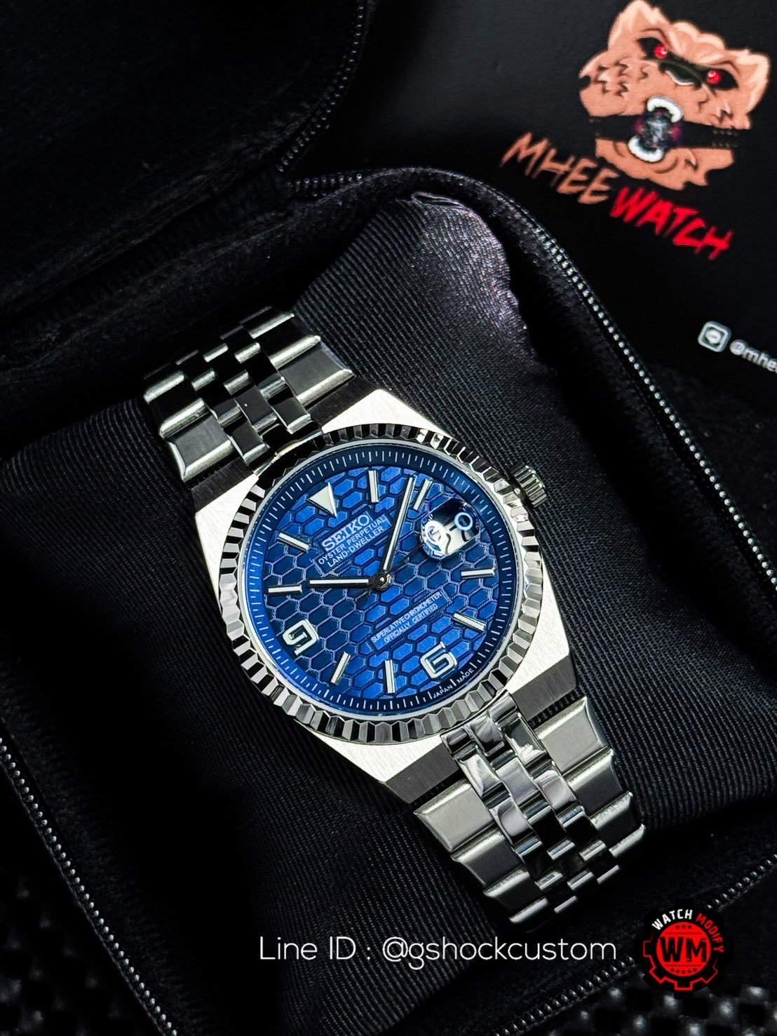 SeikoMod Land DWeller Design Blue HoneyComb Dial integrated Bracelet