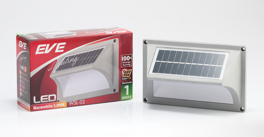LED Solarcell WSL-02 1W Warmwhite โคมโซล่าเซลล์แอลอีดี ไม่ต้องจ่ายค่าไฟ ติดผนัง กำแพงรั้ว แสงเหลืองวอร์มไวท์ ติดสว่างนานตลอดทั้งคืน ติดตั้งง่าย ไม่ต้องเดินสายไฟ ปลอดภัย