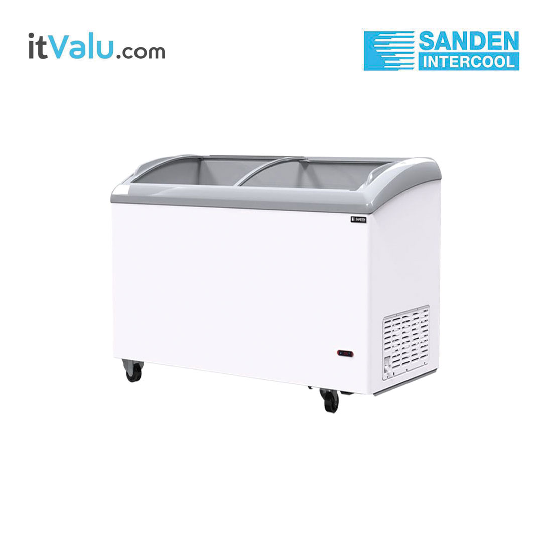 ตู้แช่แข็ง SANDEN ฝากระจกโค้ง รุ่น SNC-0435 ความจุ 420 ลิตร (14.84 คิว) กว้าง 149.5 ซม. ลึก 69.5 ซม. สูง 92 ซม. รับประกันความเย็น 1 ปี รับประกันคอมเพรสเซอร์ 5 ปี