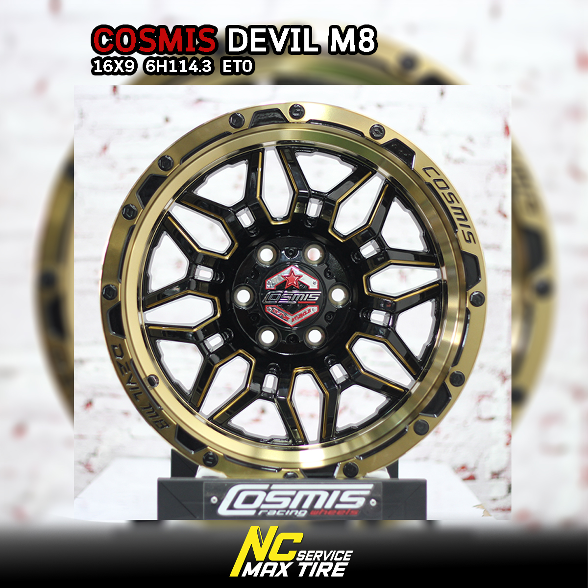 ล้อแม็กขอบ16 ออฟโรด COSMIS DEVIL M8 สีดำ ขอบทอง cncข้างก้าน (ราคา4วง)