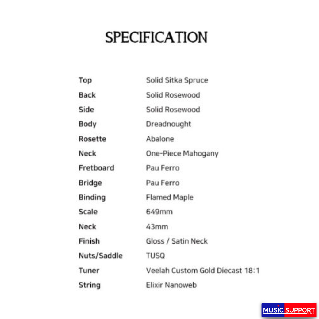 Veelah V8-D กีตาร์โปร่งทรง Dreadnought All Solid with Deluxes Hard Case