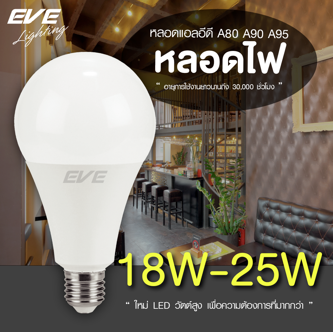 LED A80 E27 หลอดแอลอีดี ขนาด 18, 20 และ 25 วัตต์ แสงเดย์ไลท์, วอร์มไวท์ และคูลไวท์ ขั้ว E27