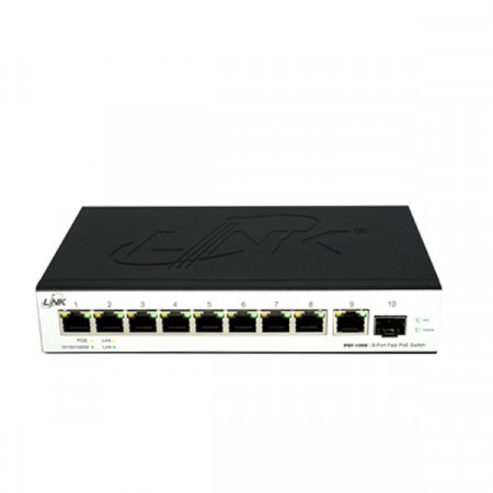 Link PSF-1008 Switch PoE 8-Port Fast Ethernet (90W), 8 FE (PoE) + 1 GE/SFP Combo