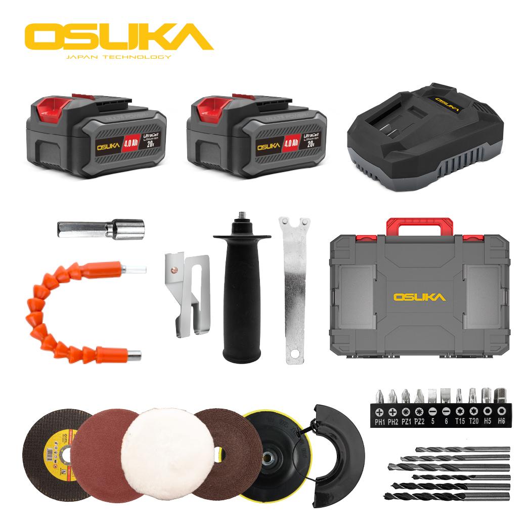 OSUKA ชุดสว่าน รุ่น OCHD802-D2 +เครื่องจียร ไร้สาย ไร้แปรงถ่าน รุ่น OCAG746-P1 ขนาด 20v เซต OCK151-M2