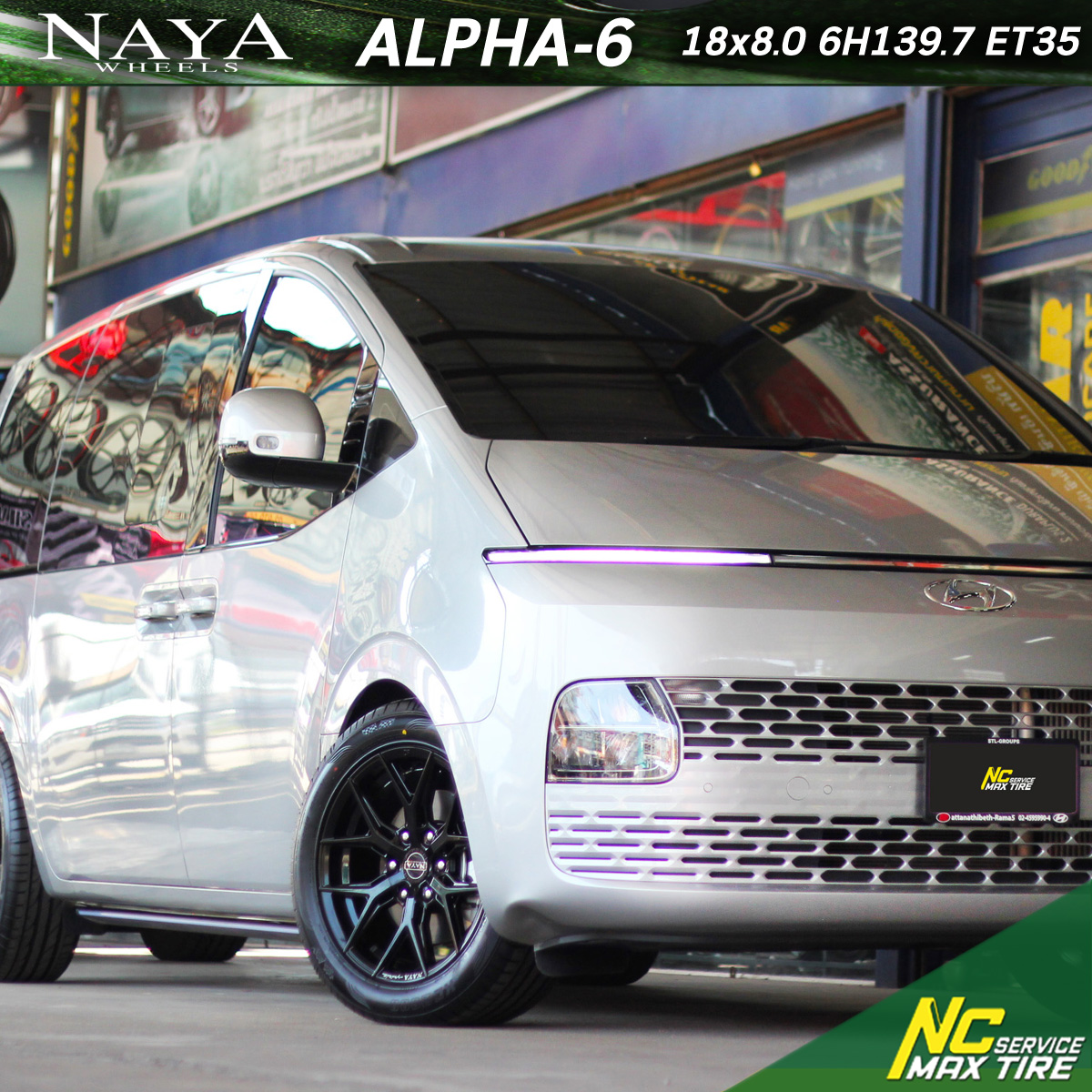 Hyundai Staria / ล้อแม็กขอบ18 / NAYA / Alpha-6 / 18x8.5 6H139.7 ET35 / ล้อแม็กสีดำเงาทั้งวง