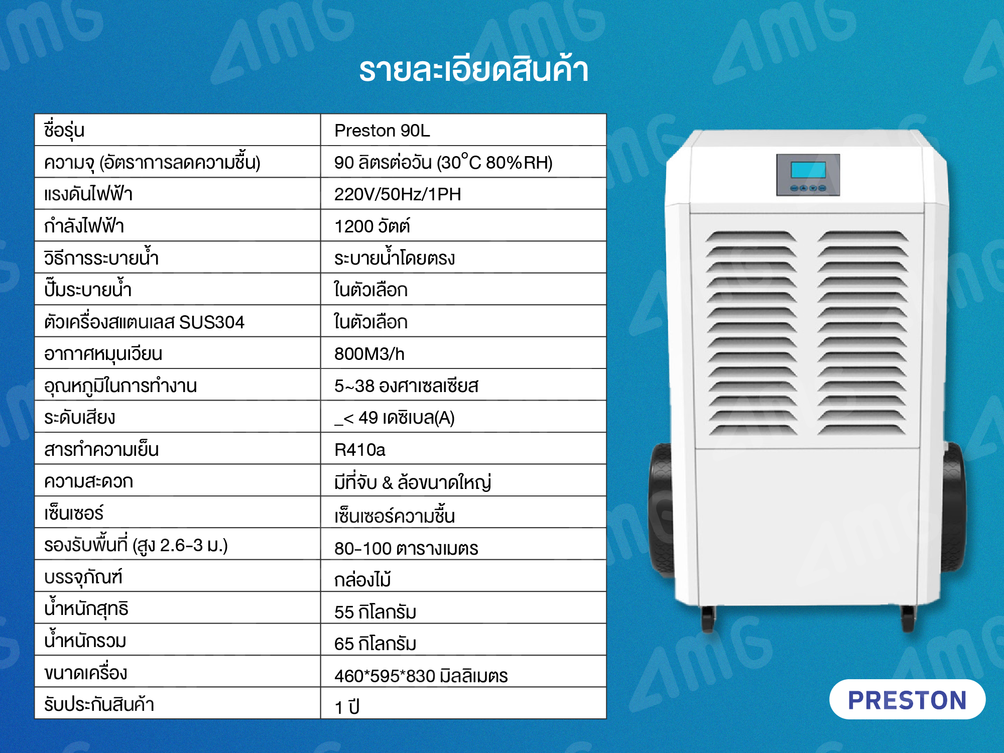 เครื่องลดความชื้นอุตสาหกรรม PRESTON 90L