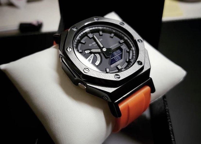 G-Shock Casioak Ap MetalสายRubber Butterfly Black Orange