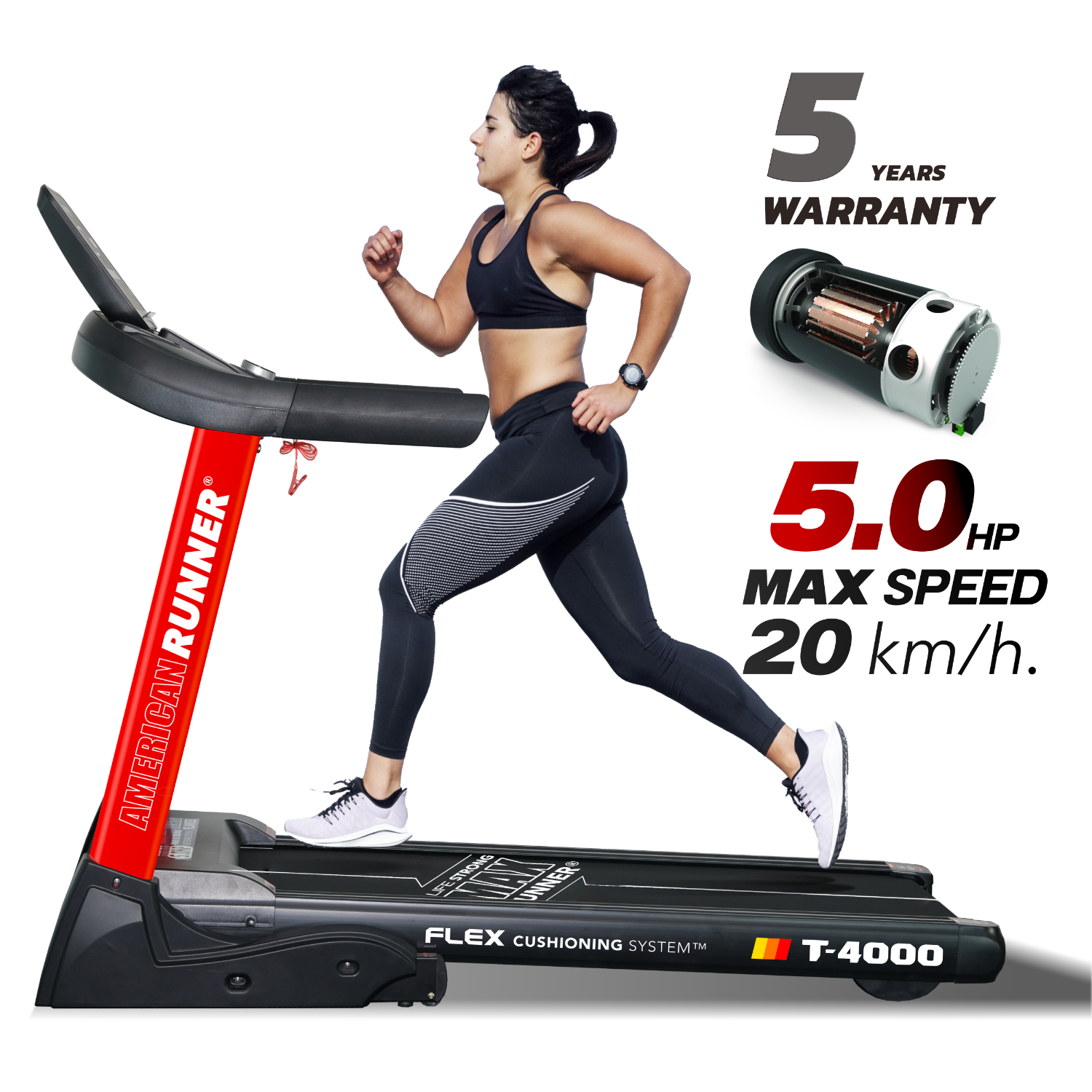 ลู่วิ่งไฟฟ้า Life strong รุ่น T4000 MAX American Runner มอเตอร์ 5 แรงม้า