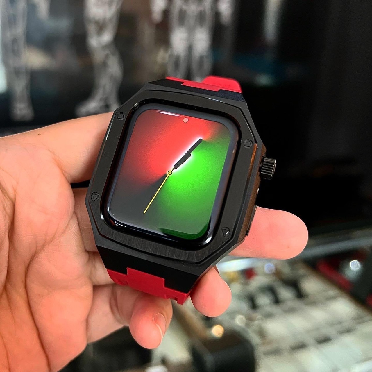Case for Apple Watch 44mm Black Stainless Red Rubber วัสดุดีมาก ทรงAP
