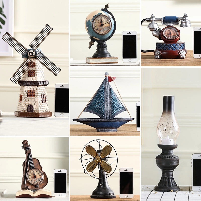 C1009B007 FAMITOSS ของตกแต่งบ้านวินเทจ เรโทร โบราณ RETRO DECORATION ของแต่งห้อง ของตั้งโชว์ ของขวัญ นาฬิกา กระปุกออมสิน