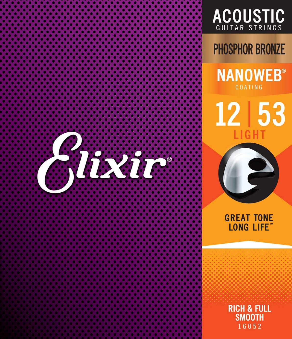 สายกีตาร์โปร่งเคลือบกันสนิม Elixir .012-.053 Light #16052 Phosphor Bronze NANOWEB