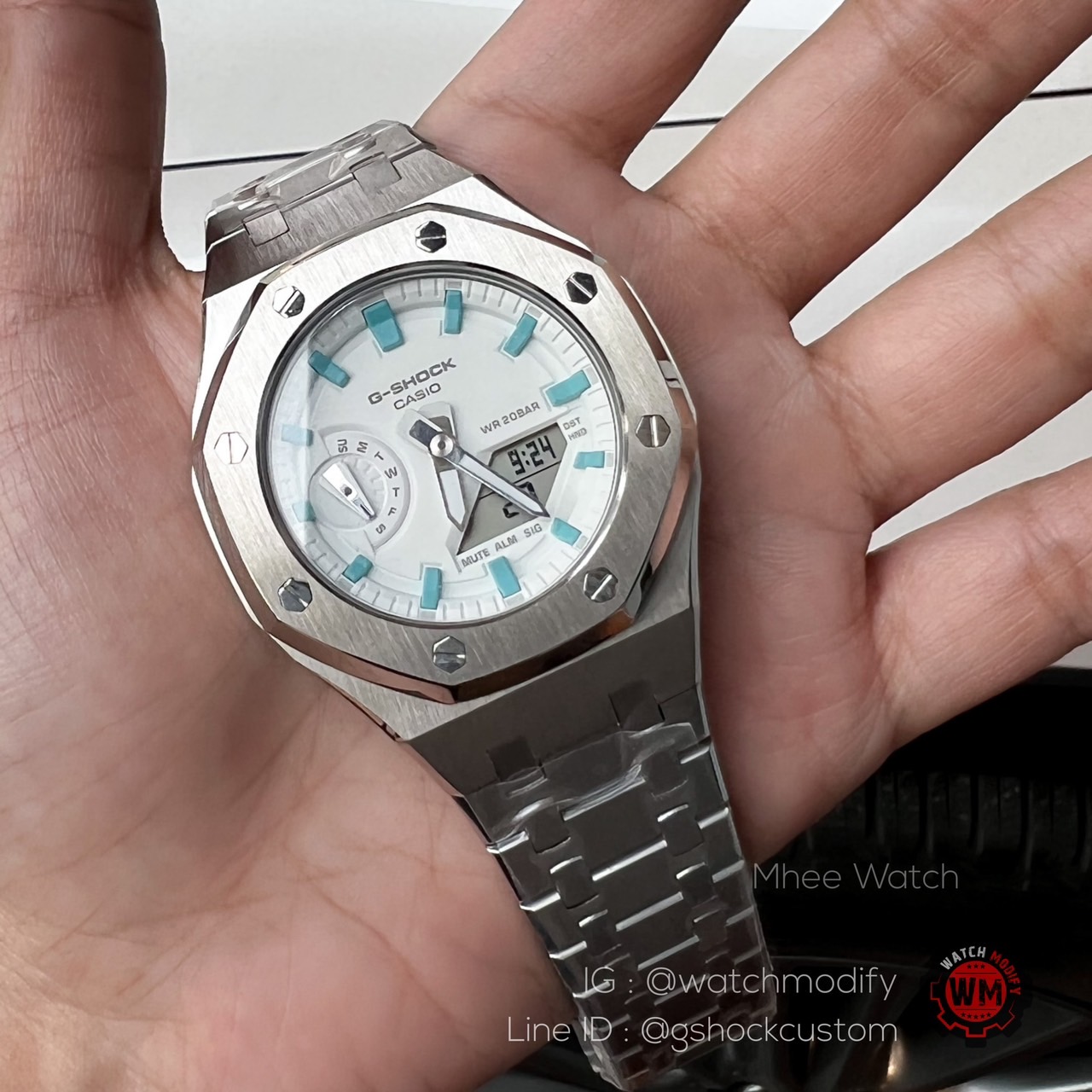 G-Shock Custom AP Style mini 42mm White Tiffany Dial Full Silver Metal ของแท้