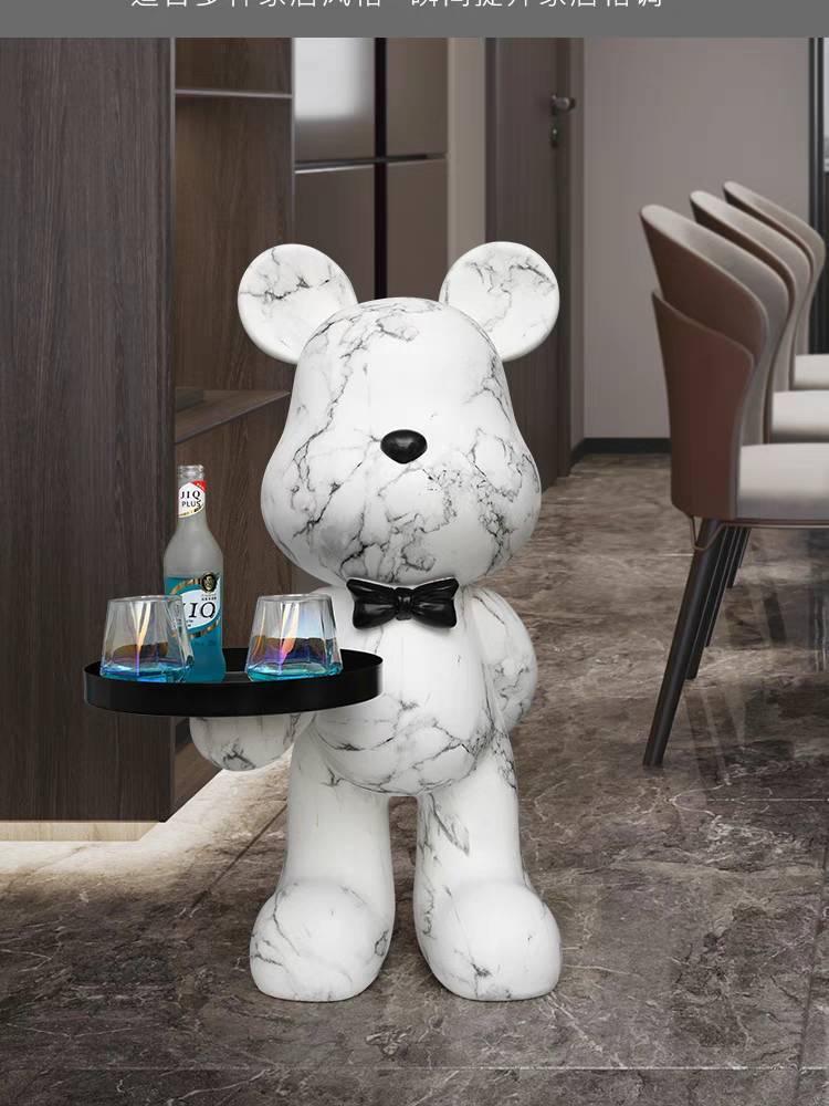 CT221D125 ZEITAKU โต๊ะข้างห้องนั่งเล่น โต๊ะกลมเล็ก หมีถือถาด BEAR