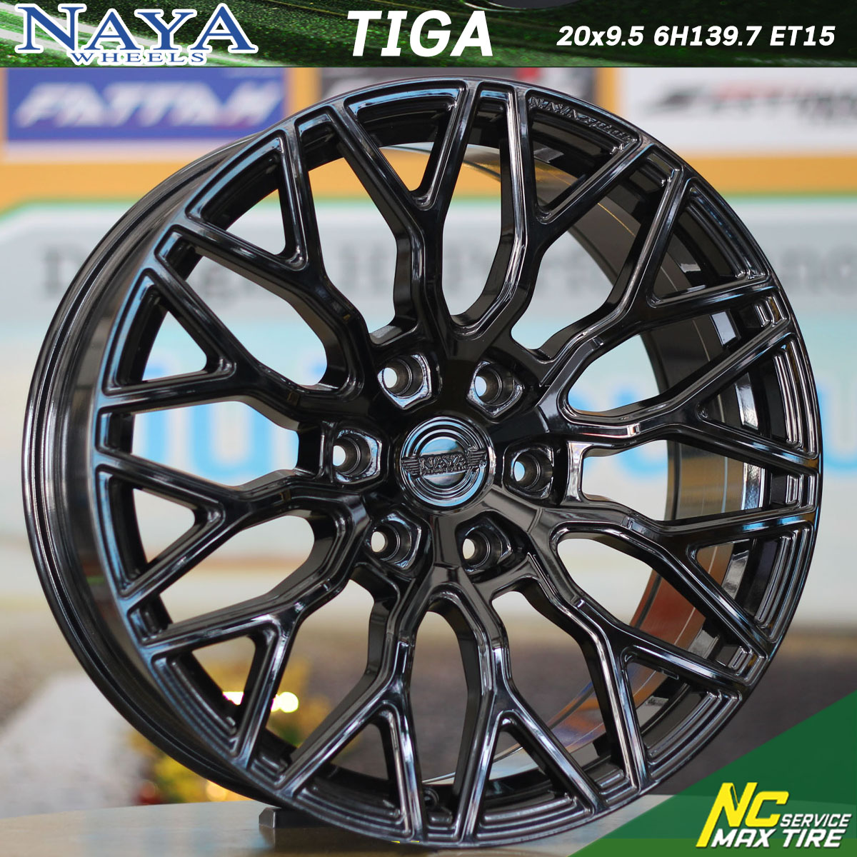 ล้อแม็กขอบ20 / NAYA / TIGA / ล้อแม็กสีดำเงา / ก้านทรงตัวY / 20x9.5 6H139.7 ET+15