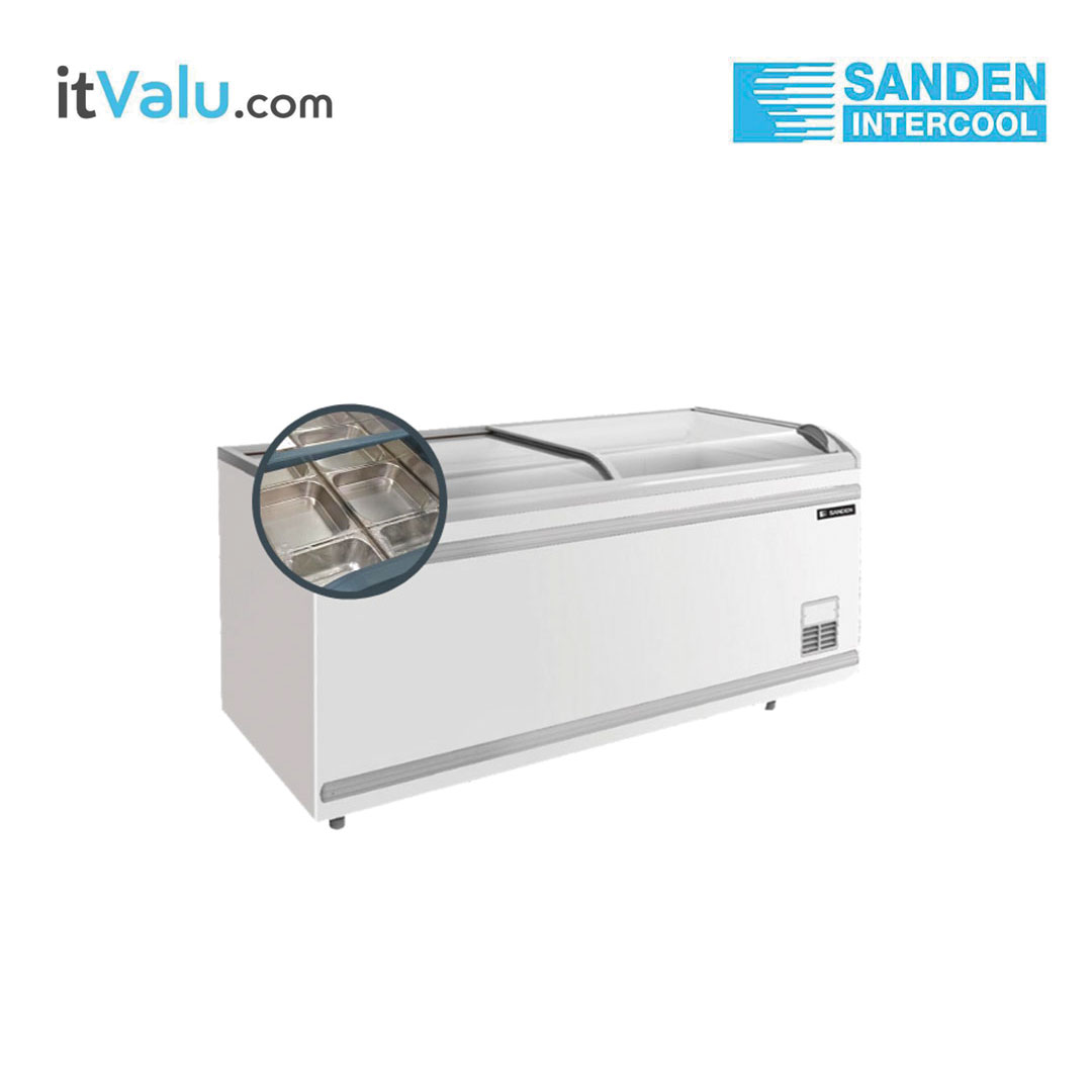 ตู้แช่แข็ง SANDEN ฝากระจกโค้ง รุ่น SNC-0855P + Tray ความจุ 810 ลิตร (28.6 คิว) กว้าง 215 ซม. ลึก 85 ซม. สูง 89 ซม. รับประกันความเย็น 1 ปี รับประกันคอมเพรสเซอร์ 5 ปี