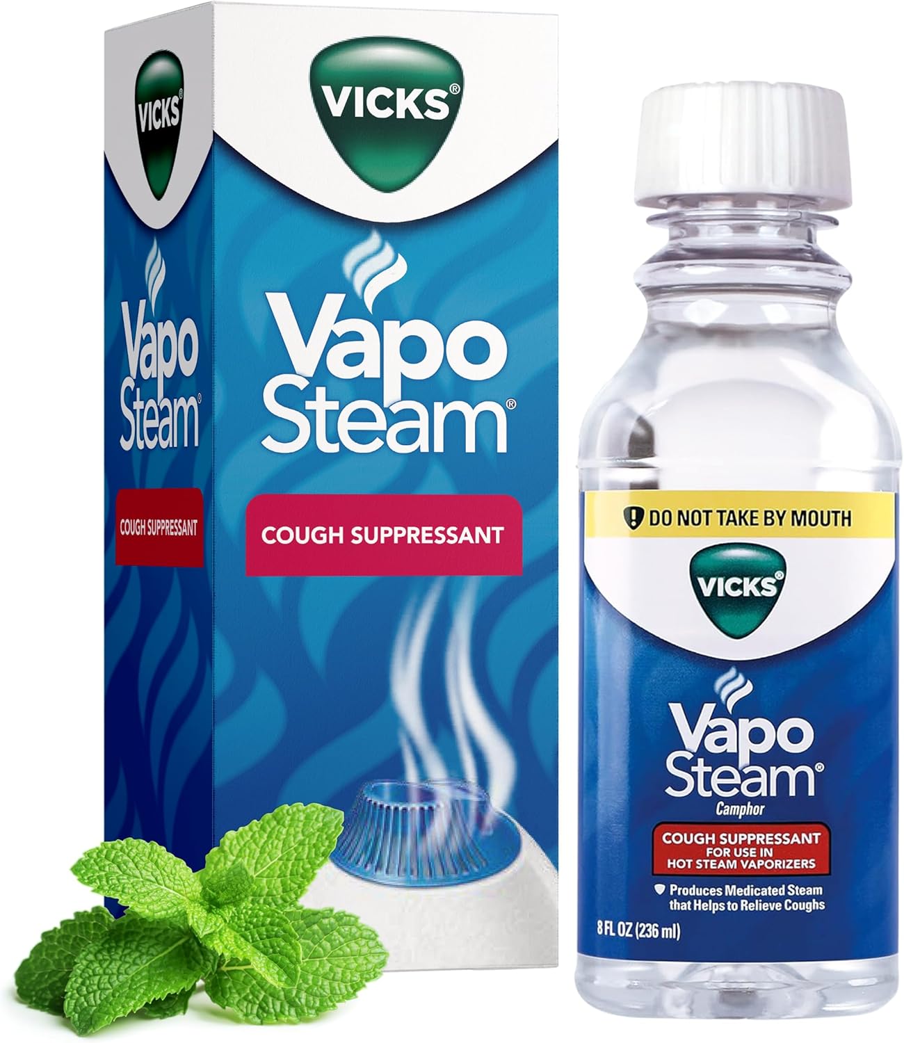 Vicks VapoSteam น้ำยาสำหรับใช้ในเครื่องพ่นไอและเครื่องเพิ่มความชื้น บรรเทาอาการไออันเนื่องมาจากหวัด ขนาด 8 Oz. / 236 mL.