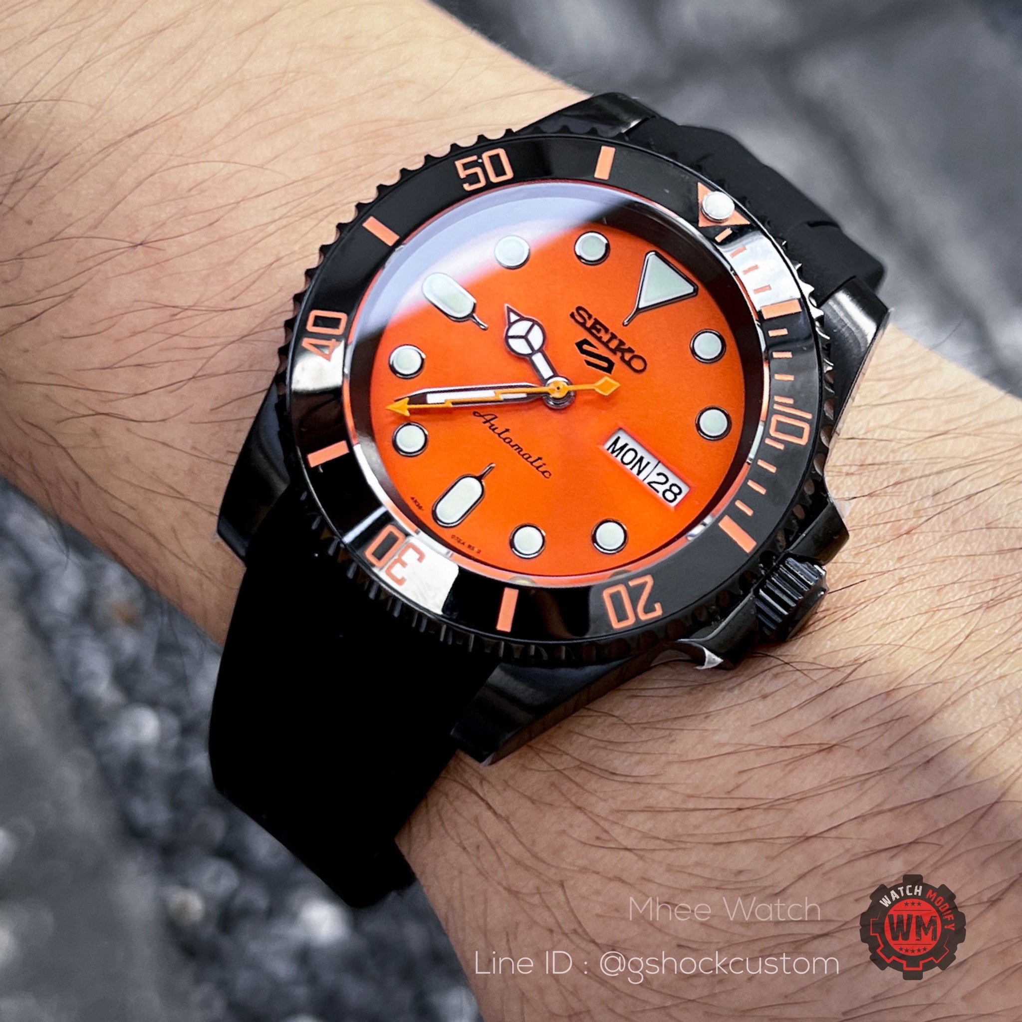 Seikomod 5Sports Black Submarine Lava Dial Black Rubber Strap From SRPD59K1