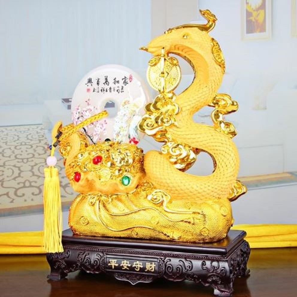 CT226B165 HAOYUN รูปปั้นงูมงคล งูทอง ปีมะเส็ง Snake มงคล ของขวัญเลื่อนตำแหน่ง ของขวัญขึ้นบ้านใหม่