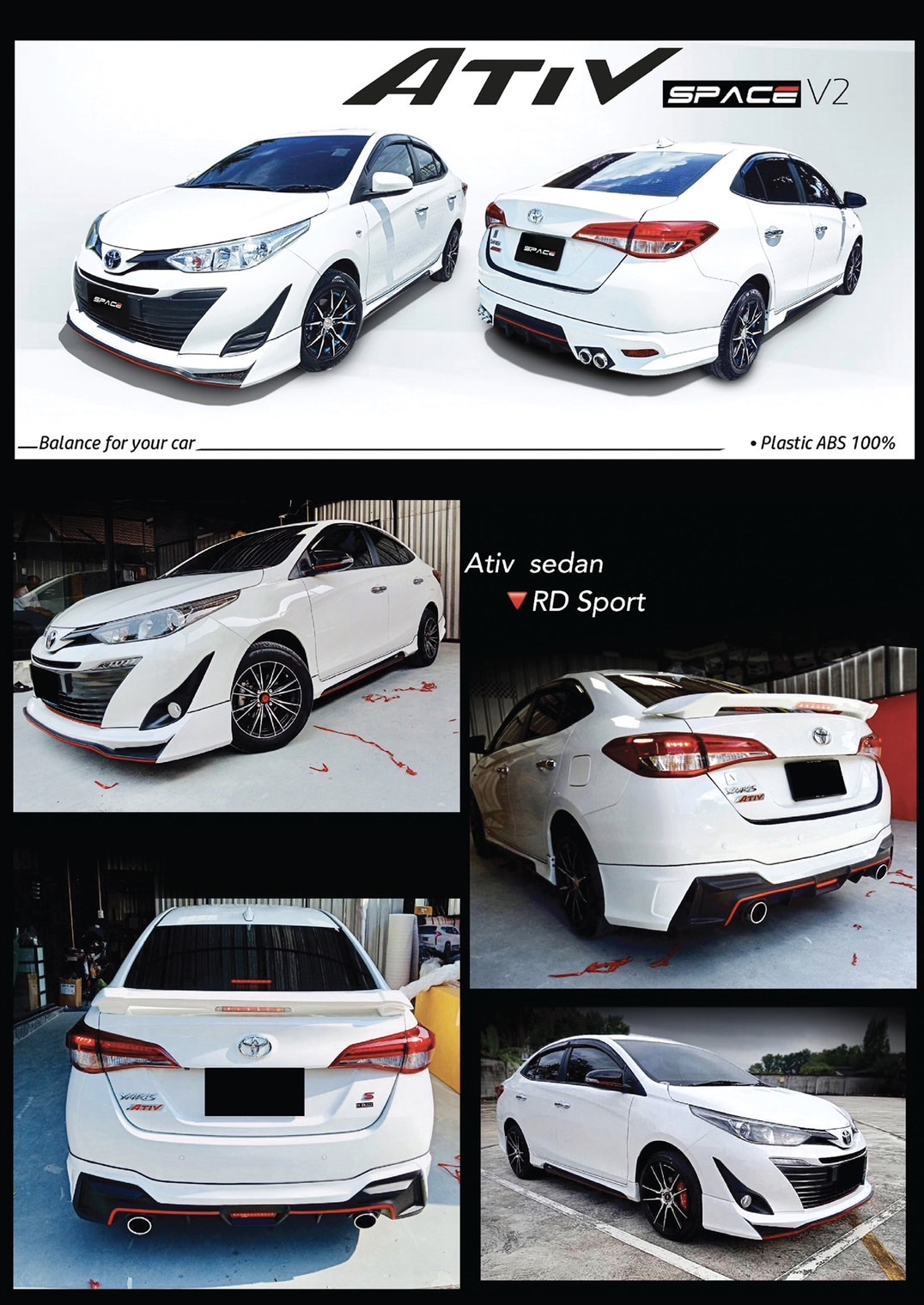 ชุดแต่ง Yaris Ativ Sedan SPACE 2017 2019 2021 4ประตู - สเกิร์ตรอบคัน ยาริส เอทีฟ แต่งสวย งานคุณภาพ ราคาไม่แรง