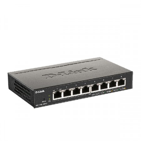 D-Link DGS-1100-08PV2 8-Port L2 Gigabit PoE/PoE+ Smart Managed Switch, 64W PoE power budget, Desktop Switch Metal Case