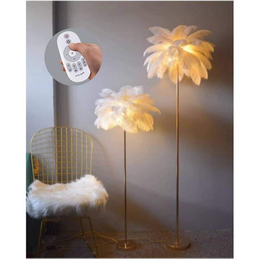 CT191A149 SOTMIA โคมไฟตั้งพื้นขนนกกระจอกเทศพร้อมรีโมท โคมไฟแบบชาร์จไฟได้ Feather โต๊ะกาแฟ Lamp