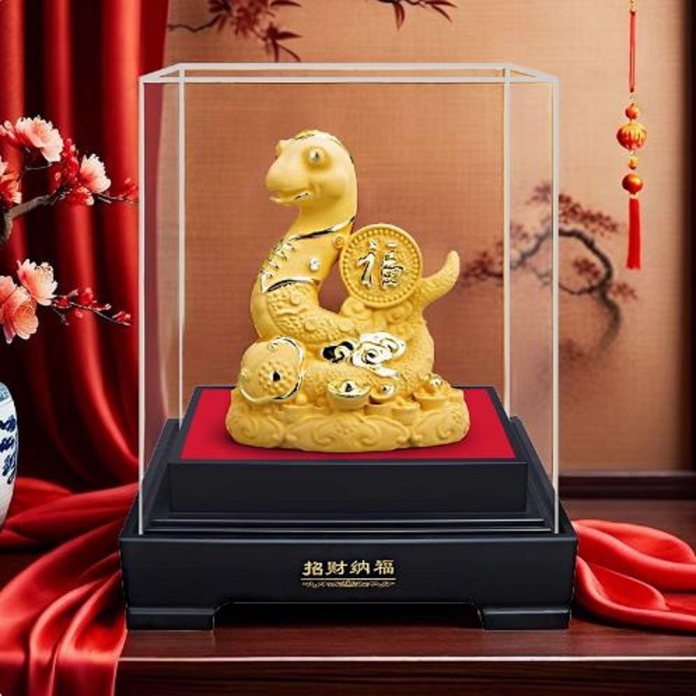 CT228B173 HAOYUN งูนักษัตร สีทอง มงคล ของขวัญเลื่อนตำแหน่ง ของขวัญขึ้นบ้านใหม่ ขนเงินขนทอง รับทรัพย์ โมเดลทรายทอง