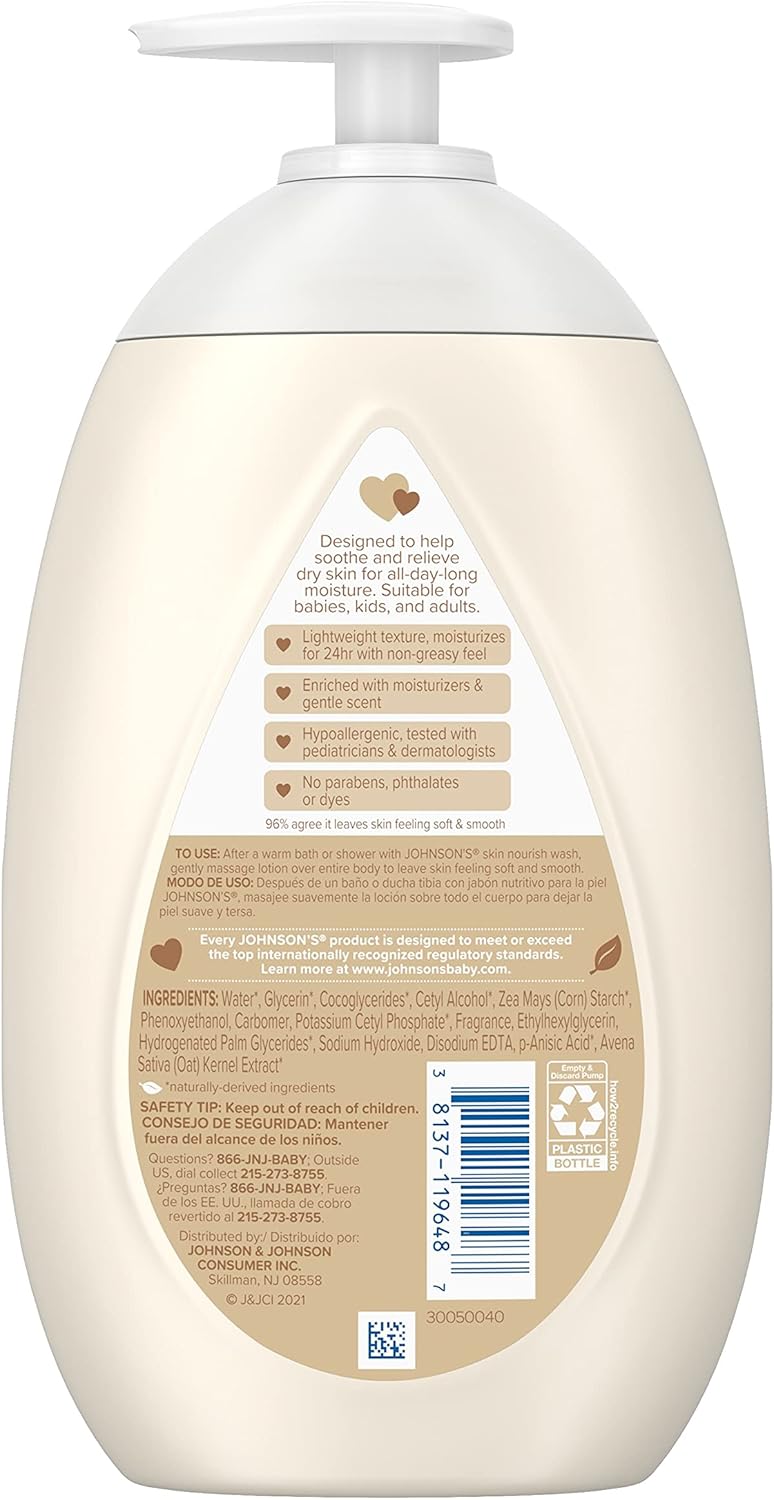 โลชั่นจอห์นสัน เบบี้ Johnson's Skin Nourishing Moisture Baby With Vanilla & Oat Lotion 16.9 Oz