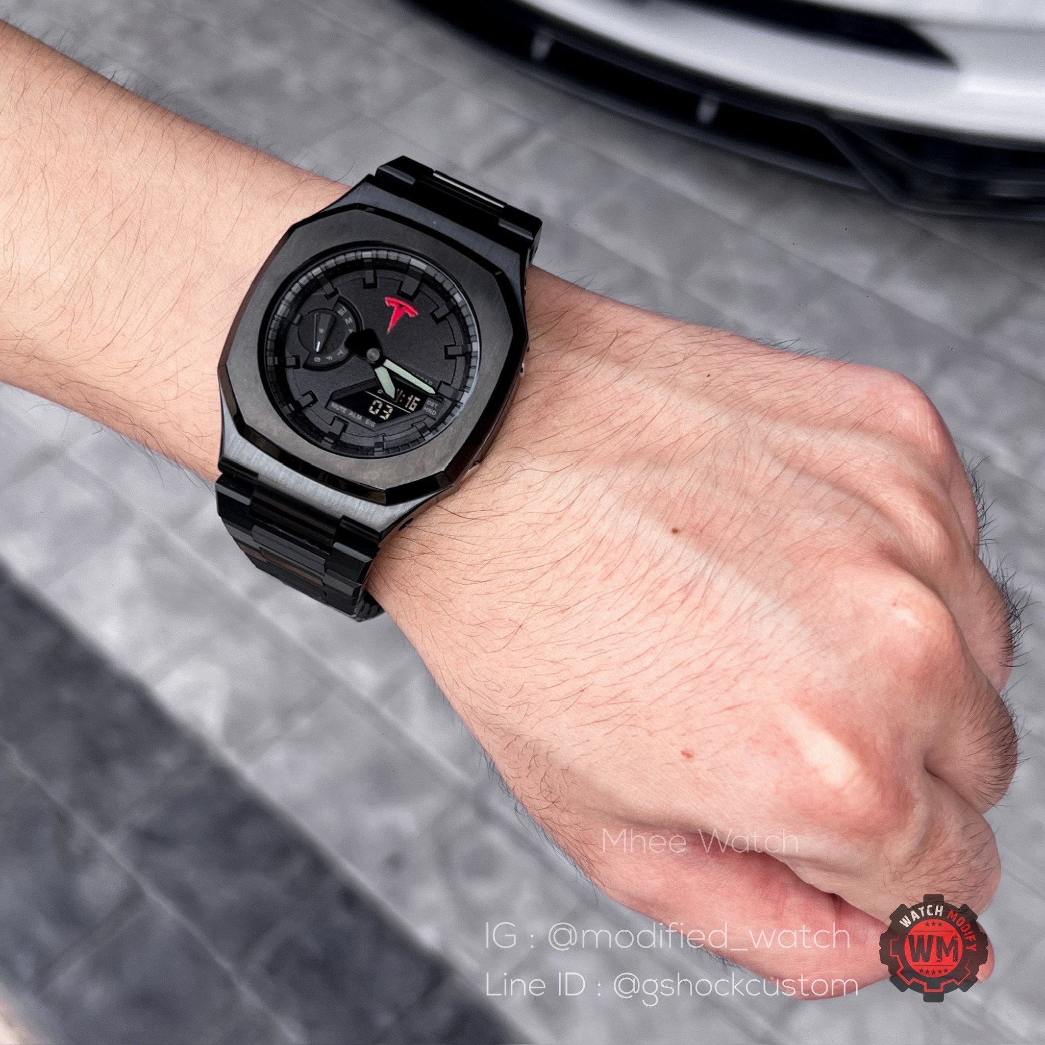 G-SHOCK Customized Tesla Red Logo PVD Black Stainless