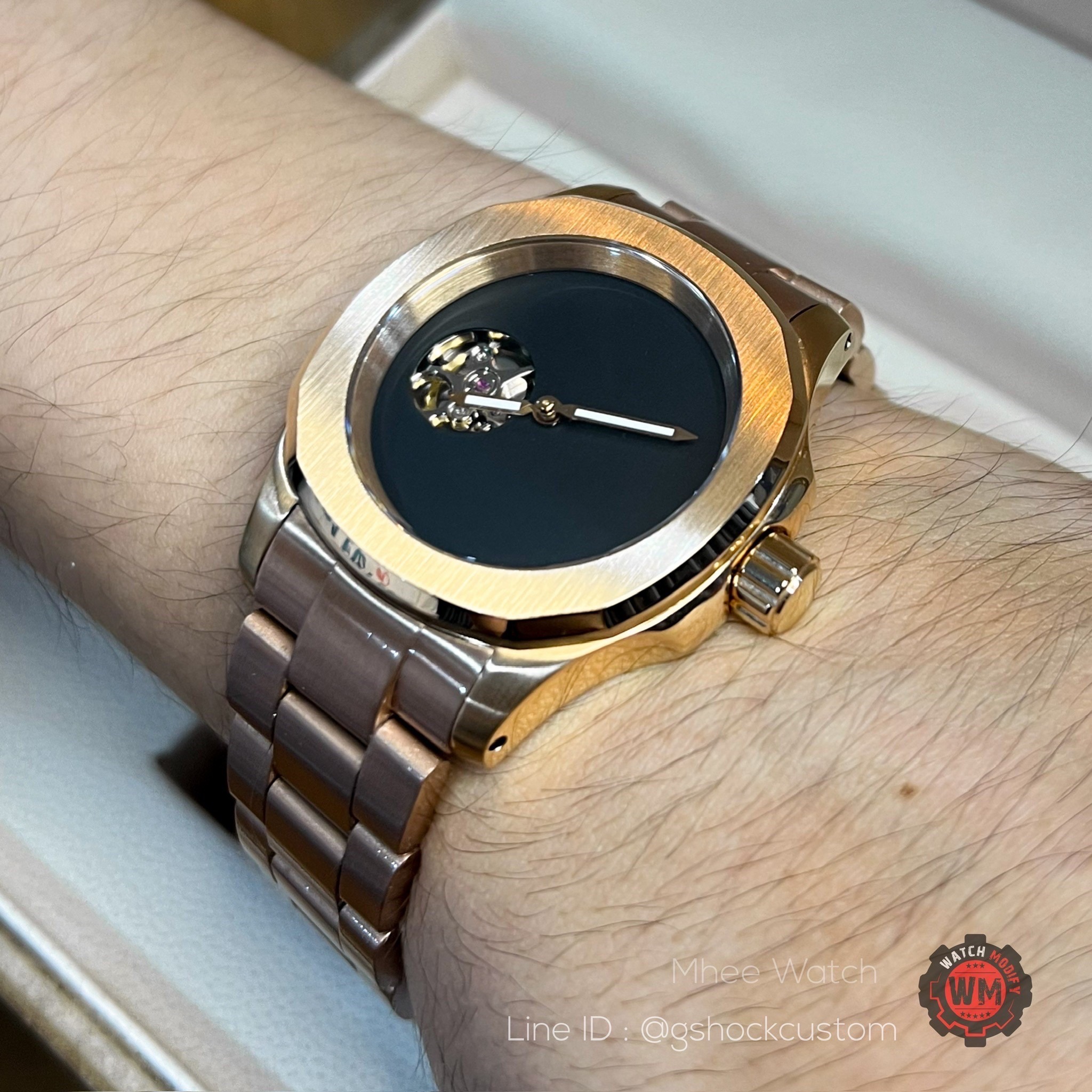 SeikoMod Open Heart Nautilus Design Black Dial Stainless Full Rosegold