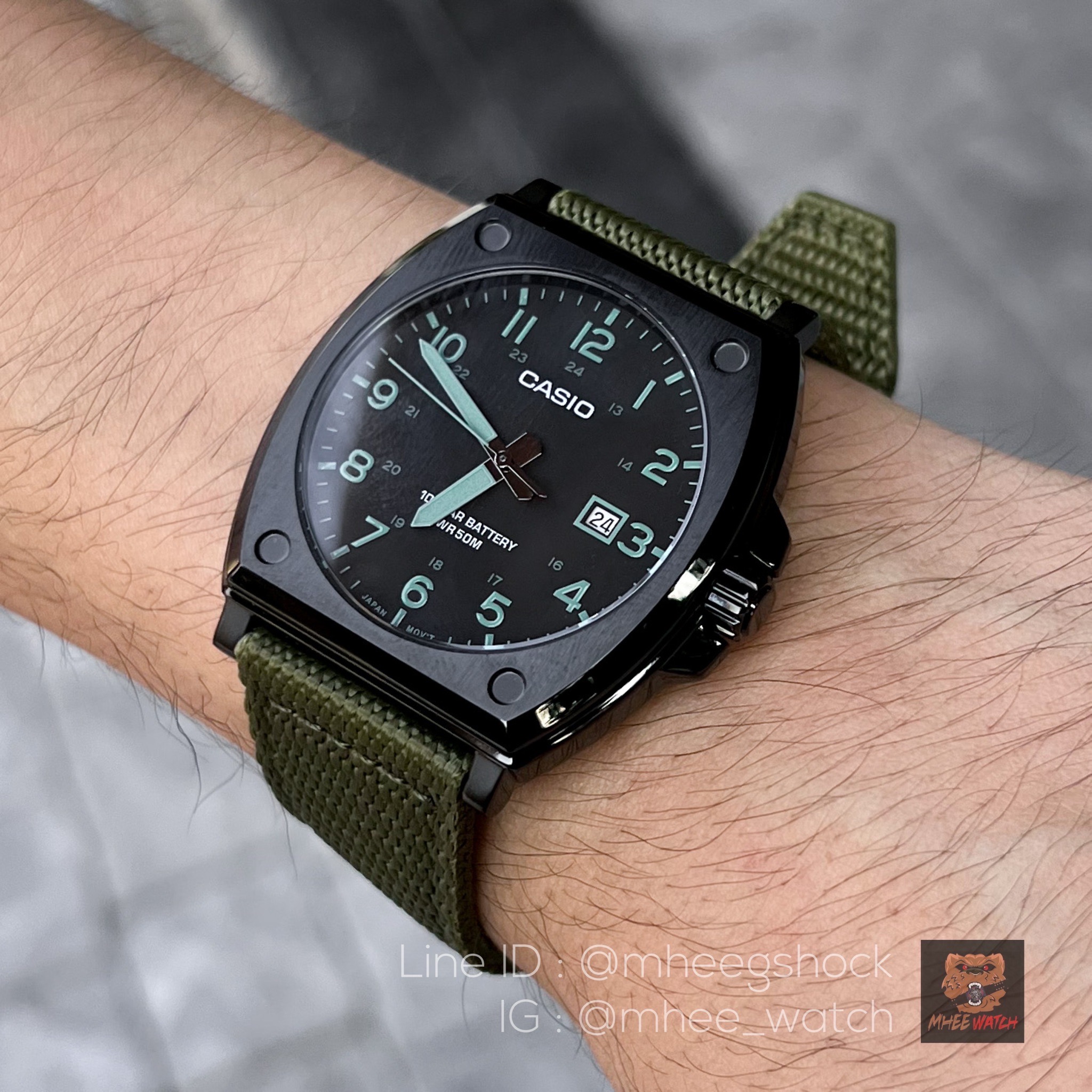 Casio Black Steel สายเขียว Military หน้าสตีลขัดสวย Classic รุ่นใหม่ล่าสุด ของแท้ ประกันศูนย์