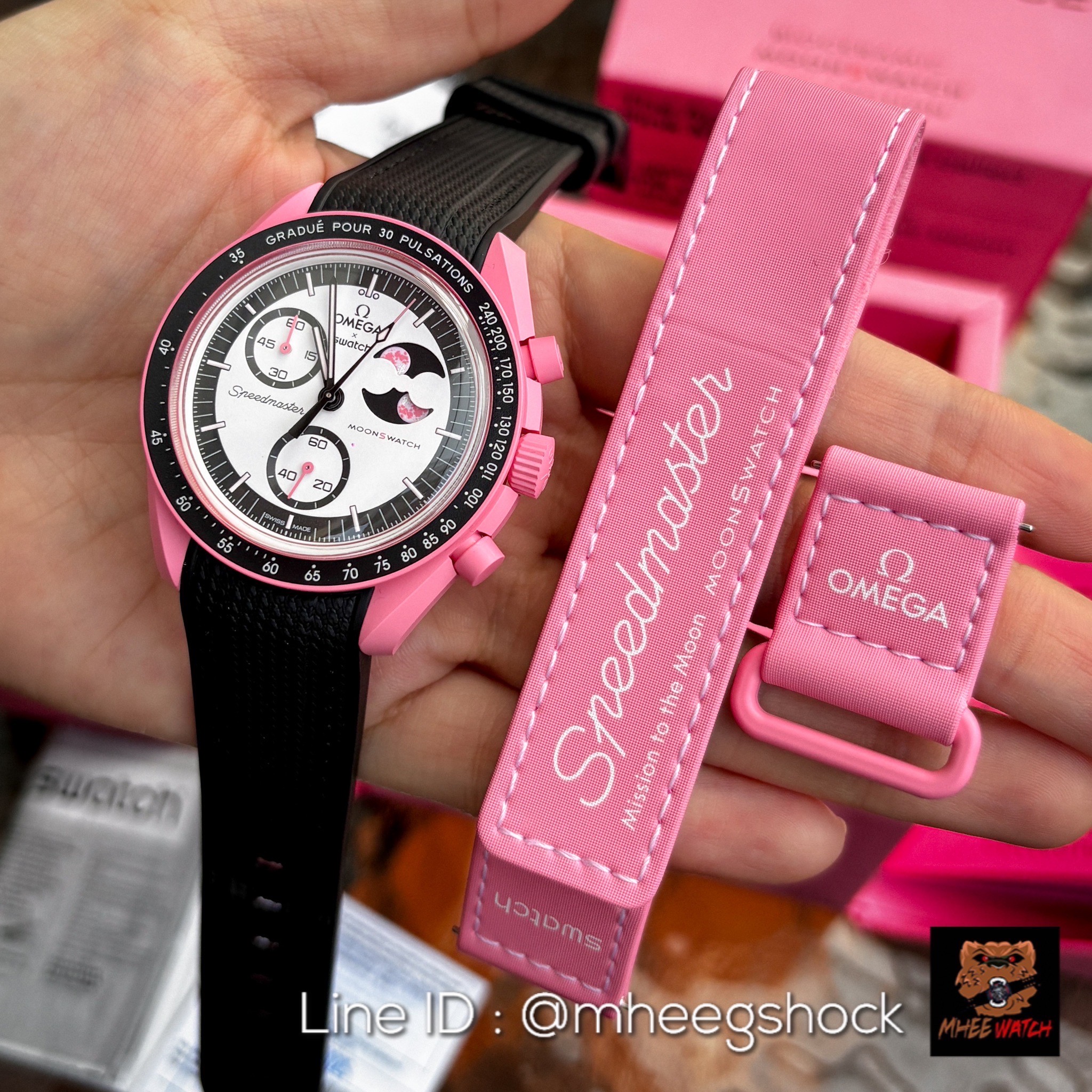 Swatch X Omega Limited Mission To Pink MoonPhase ลิมิเต็ดที่มีขายเพียง15วันเท่านั้น ฟรีสายPremium Rubberฟรีด้วย1เส้น