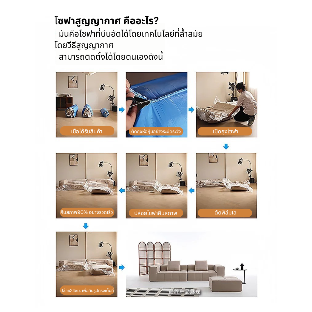 โซฟาสูญญากาศ โซฟา โฟมฟองน้ำ คุณภาพสูง ทนทาน ผ้าเชนิลล์ สัมผัสนุ่มสบาย compressed sponge sofa ZEITAKU CT234D133