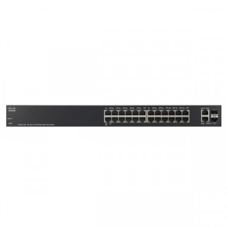 Cisco SF220-24P Switch PoE 24-Port 10/100 Smart Managed, 2-Port SFP Combo, Total Budget 180W, Spanning Tree/Link Aggregation/VLAN Support